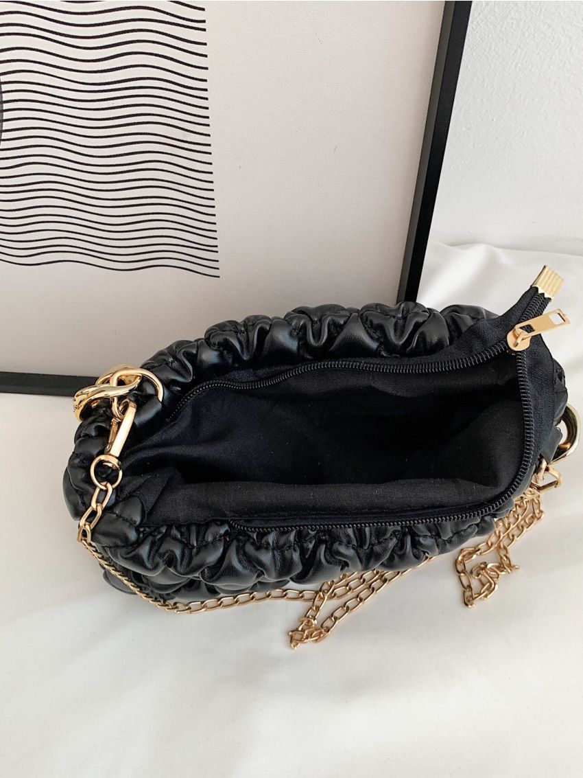 Quilted Detail Chain Ruched Bag
