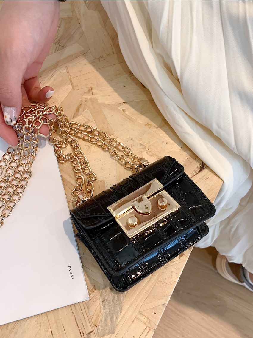 Mini Metallic Crocodile Embossed Flap Square Bag