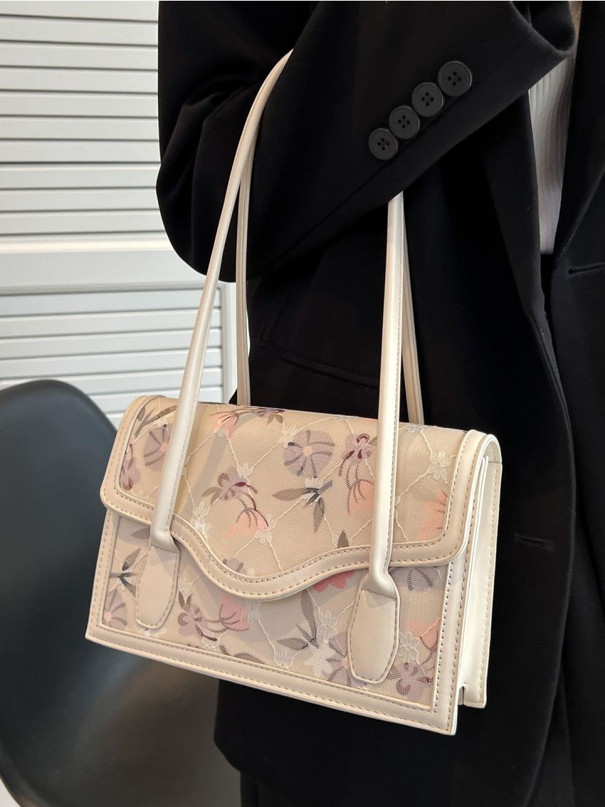 Floral Graphic Flap Square Bag