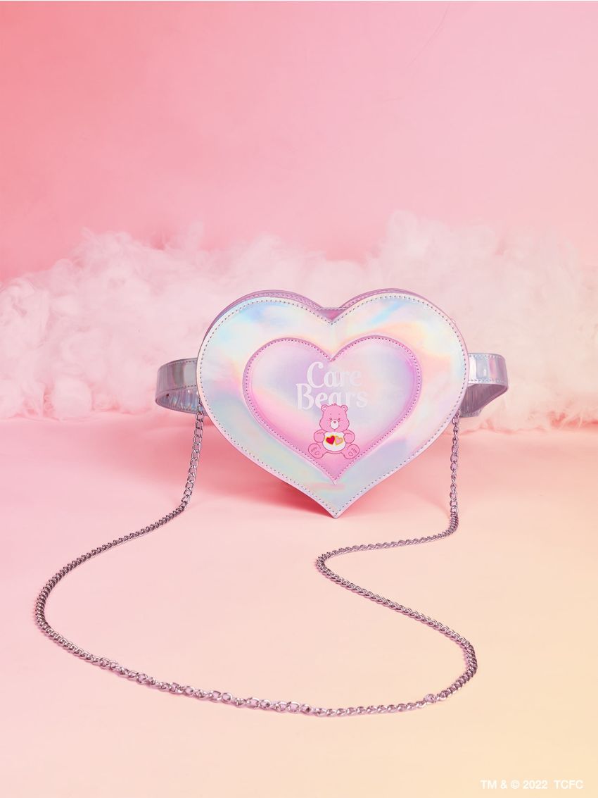 X Care Bears Heart & Bear Graphic Holographic Novelty Bag