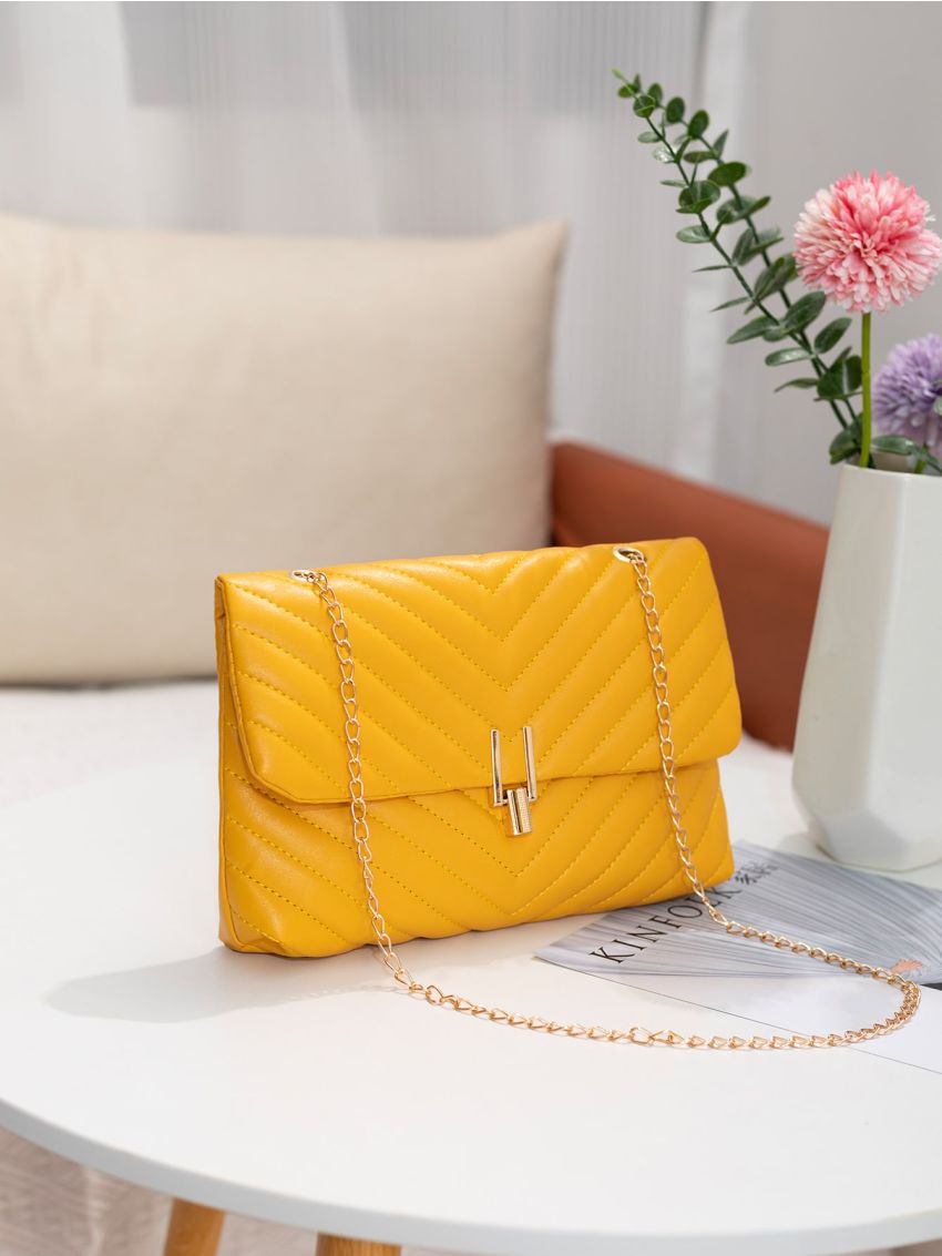 Chevron Chain Flap Square Bag