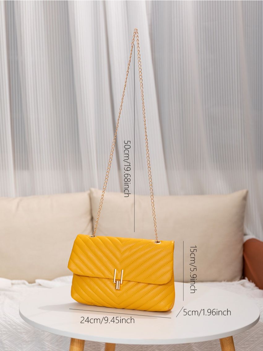 Chevron Chain Flap Square Bag