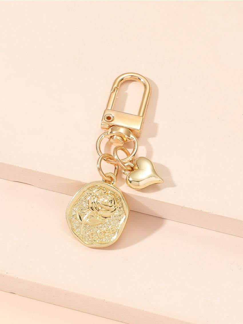 Floral Pattern Heart & Geometric Decor Bag Charm