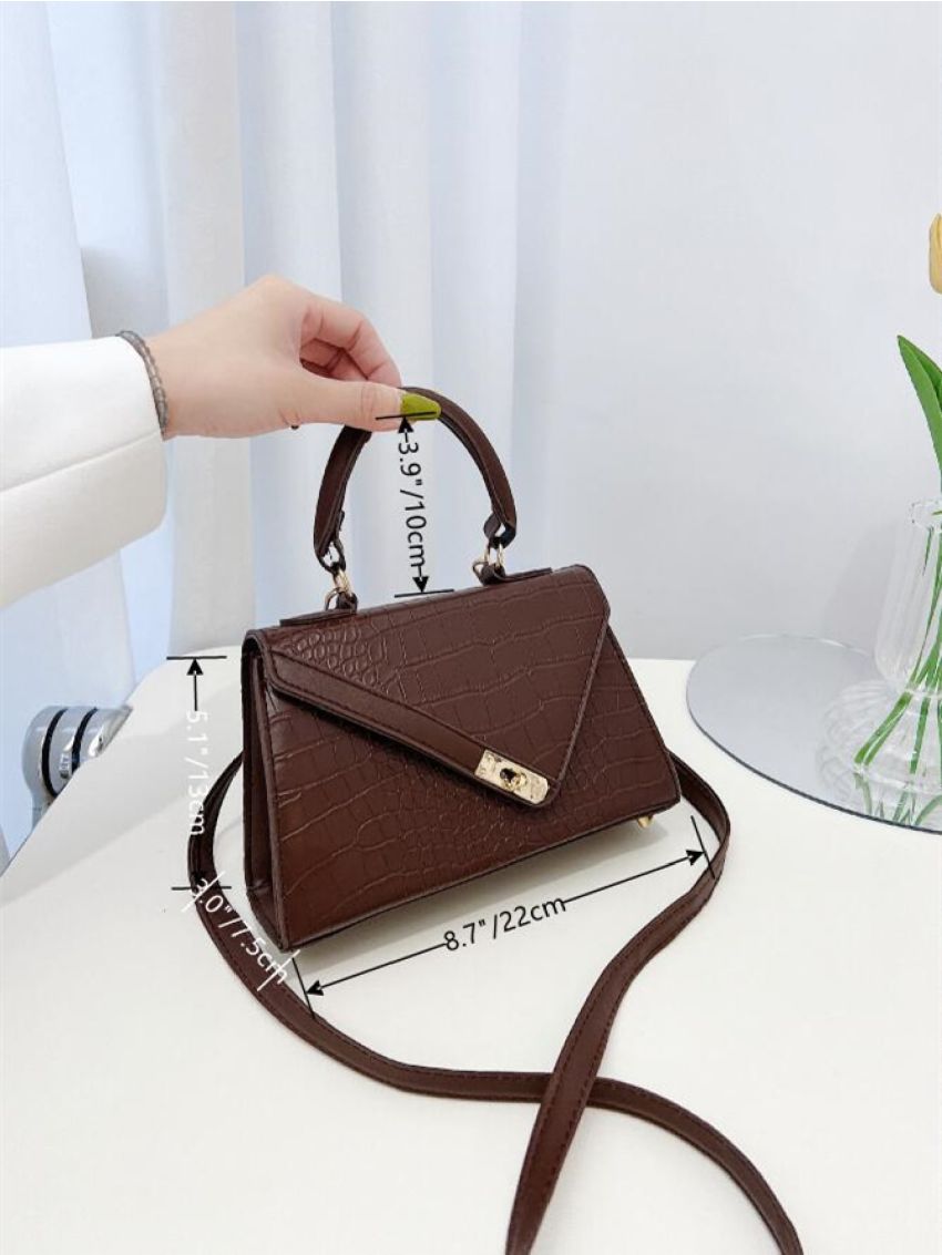 Mini Croc Embossed Twist Lock Flap Satchel Bag