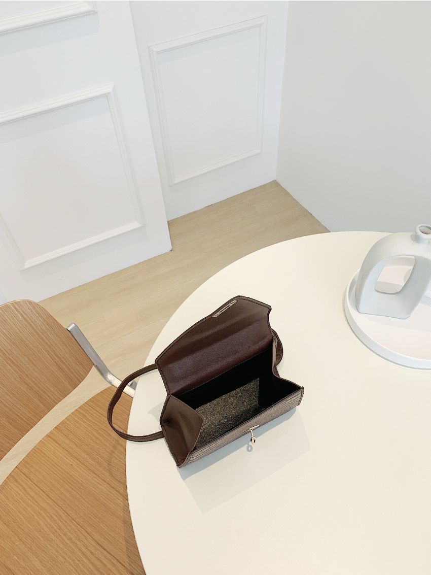 Mini Croc Embossed Twist Lock Flap Satchel Bag