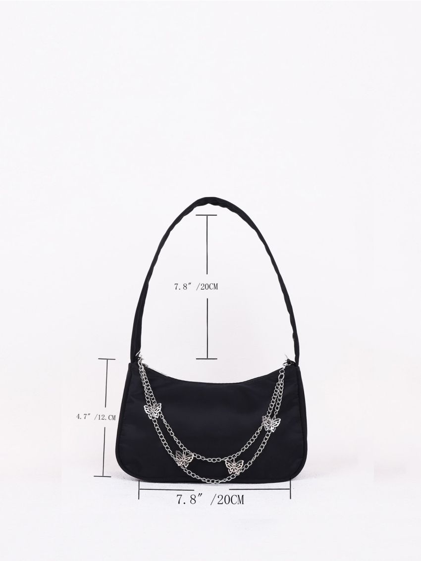 Mini Metal Butterfly & Chain Decor Baguette Bag