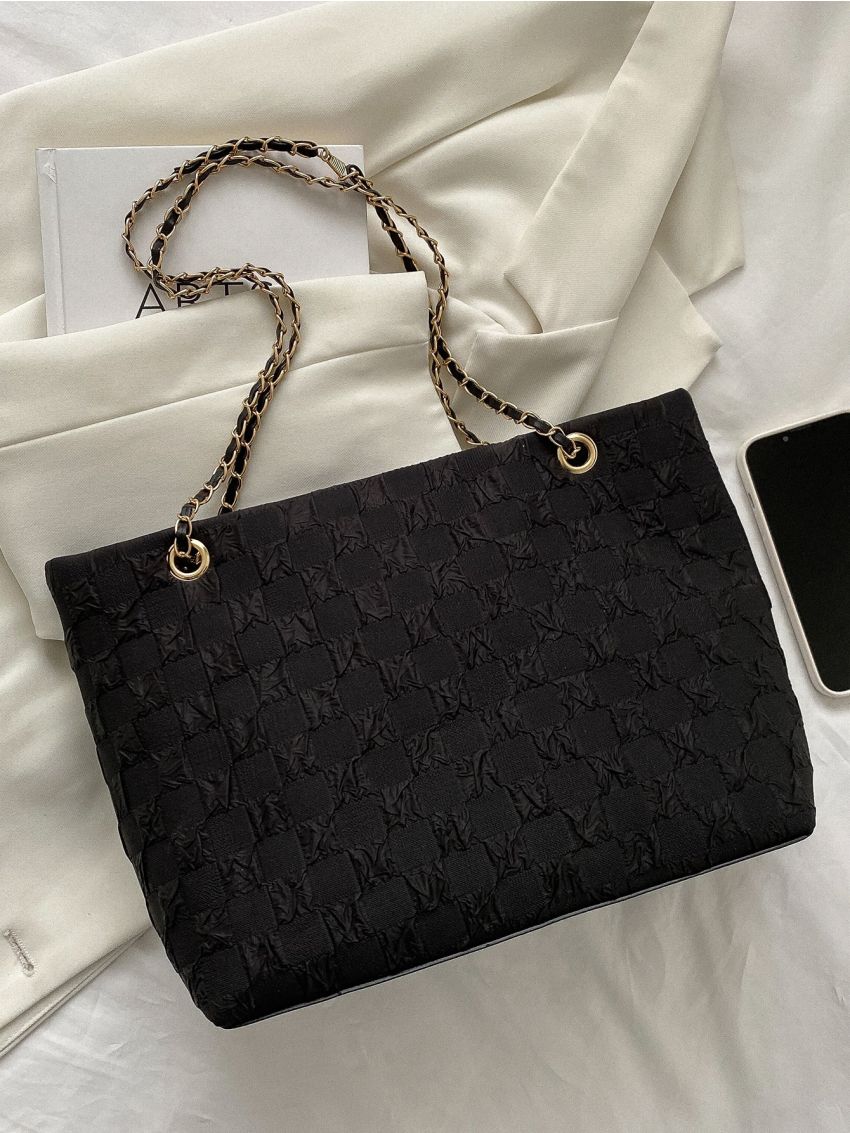 Checkered Textured Chain Square Bag