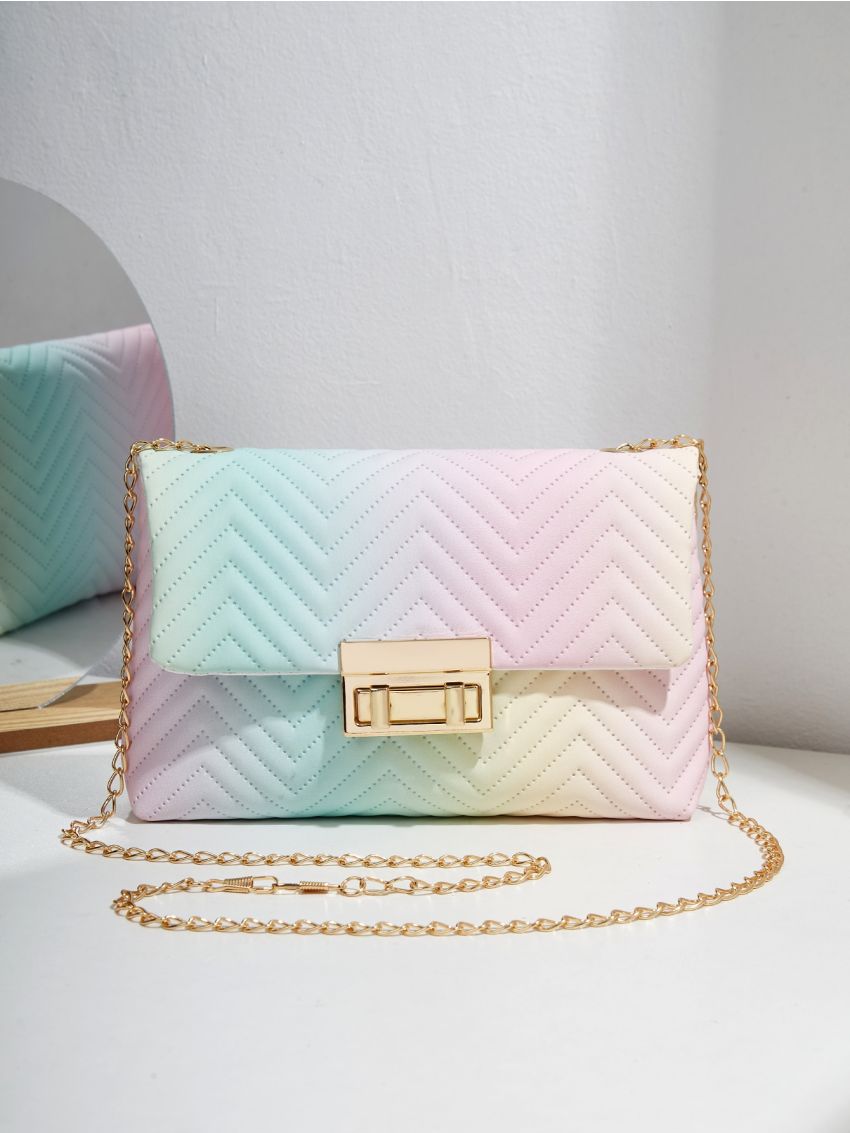 Ombre Chevron Chain Flap Square Bag