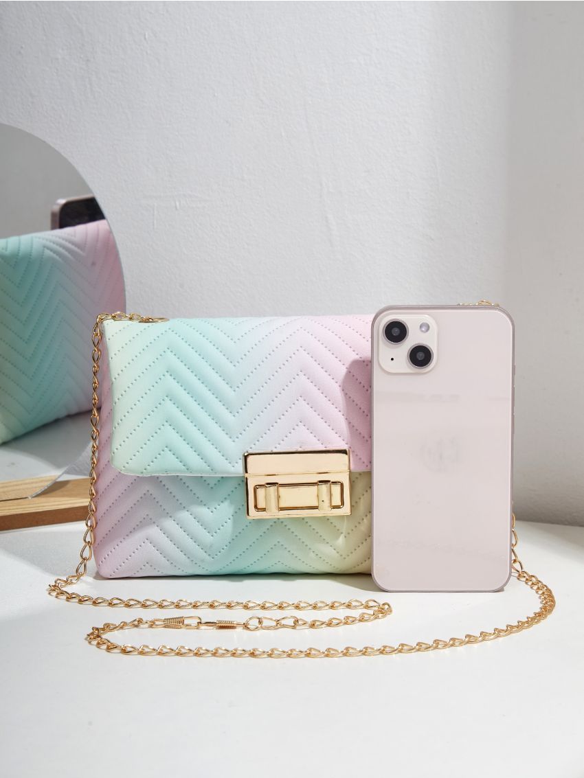 Ombre Chevron Chain Flap Square Bag