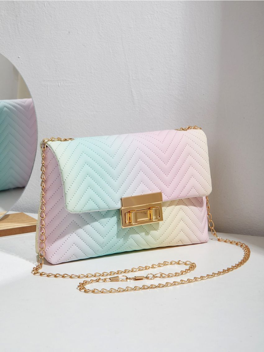 Ombre Chevron Chain Flap Square Bag