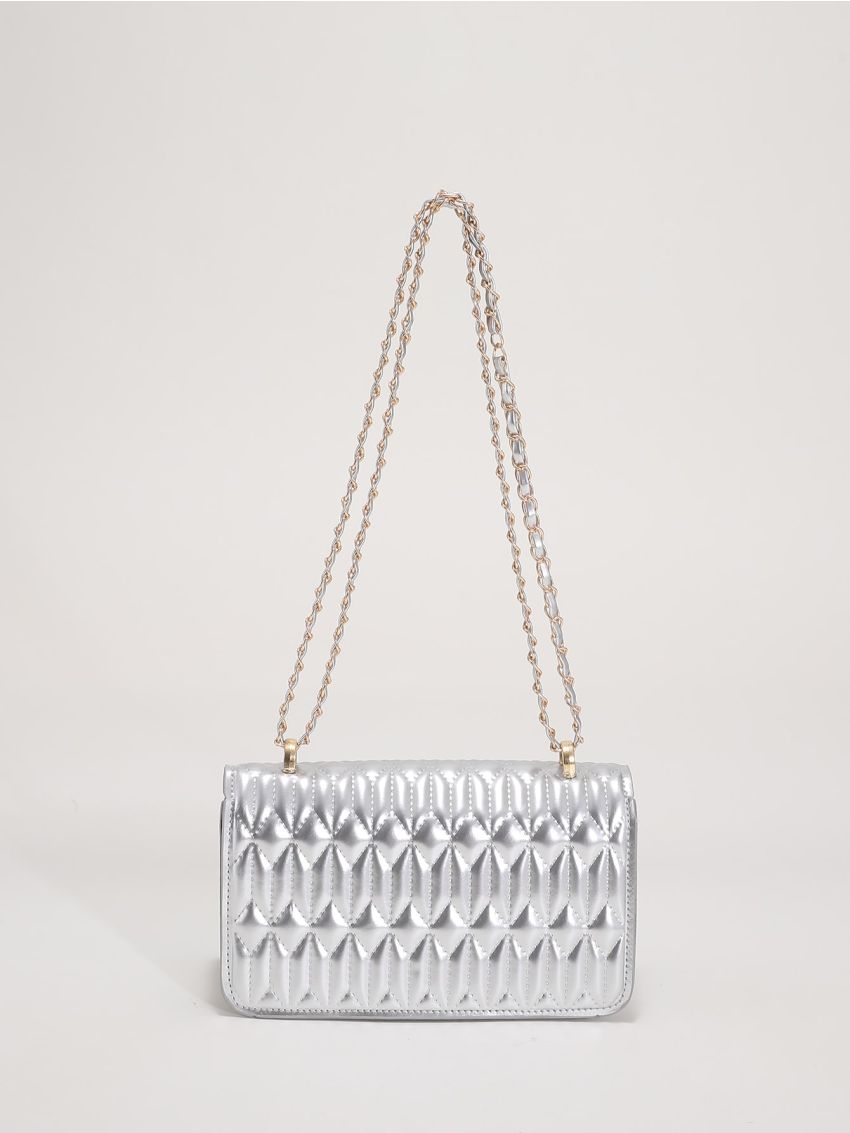 Mini Metallic Artificial Patent Leather Twist Lock Quilted Flap Chain Square Bag