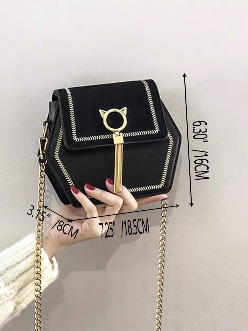 Mini Metal Tassel Decor Flap Chain Geometric Design Novelty Bag