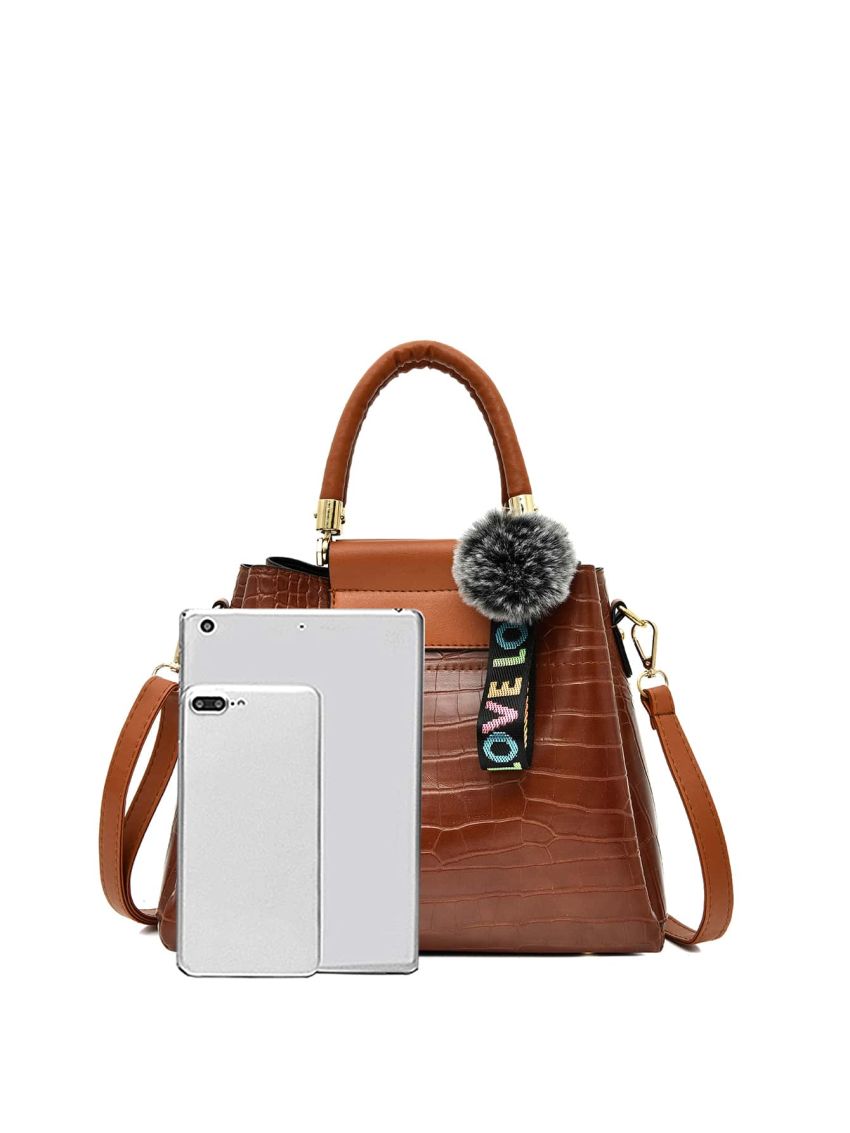 4pcs Crocodile Embossed Tote Bag Set With Bag Charm