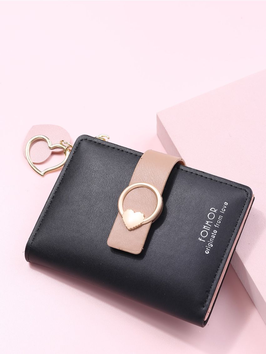 Letter Graphic Heart Charm Small Wallet