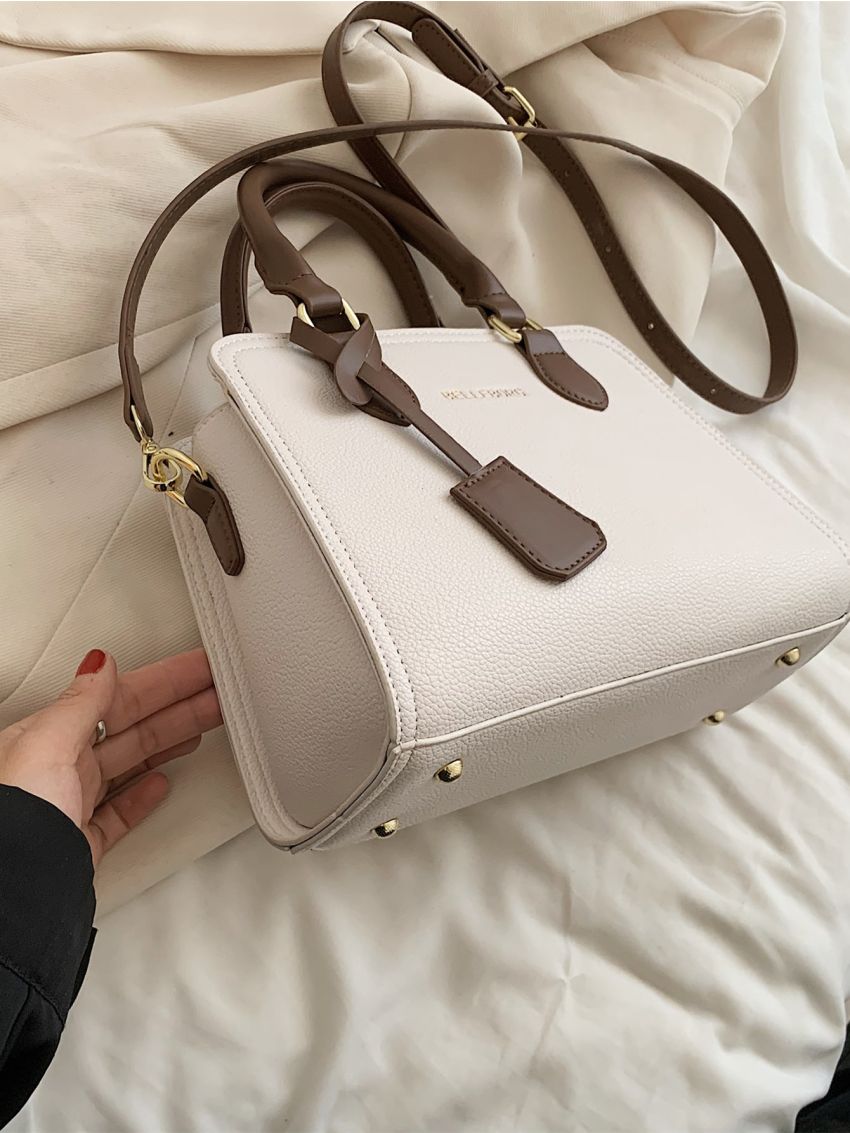 Letter Graphic Litchi Embossed Square Bag