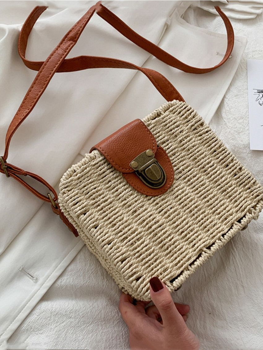 Mini Push Lock Straw Bag