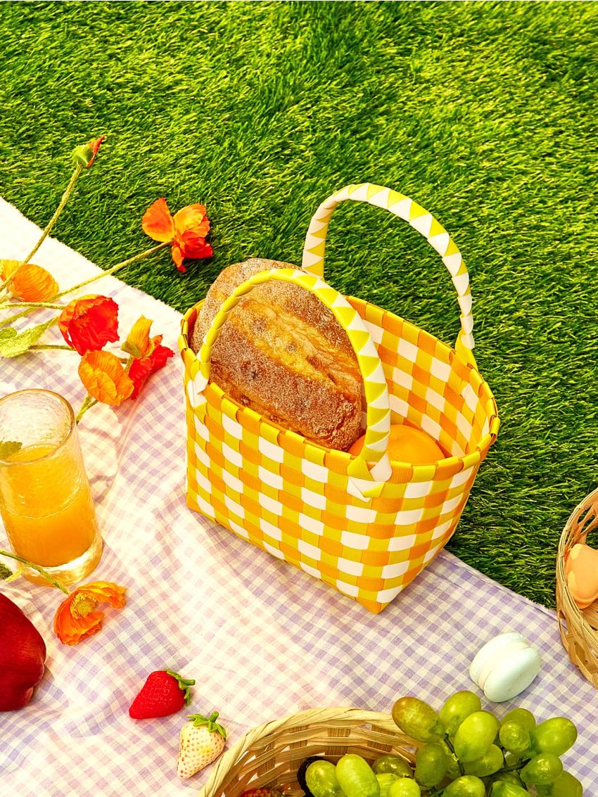 Mini Colorblock Double Handle Straw Bag