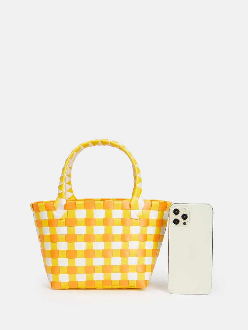 Mini Colorblock Double Handle Straw Bag