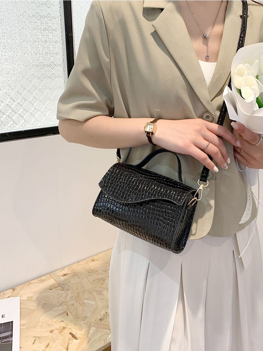 Mini Crocodile Embossed Flap Square Bag