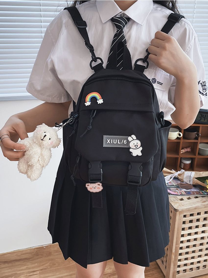 Random Badge Decor Release Buckle Front Backpack