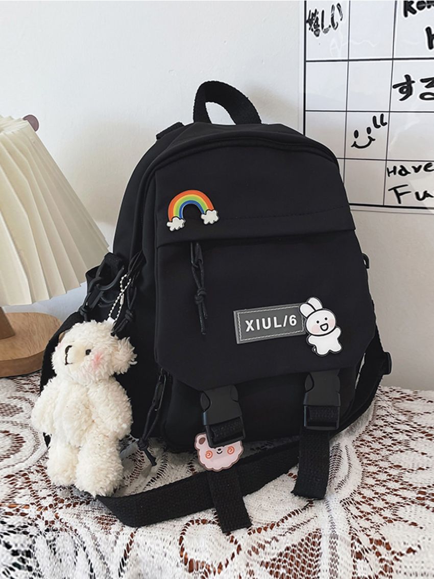 Random Badge Decor Release Buckle Front Backpack