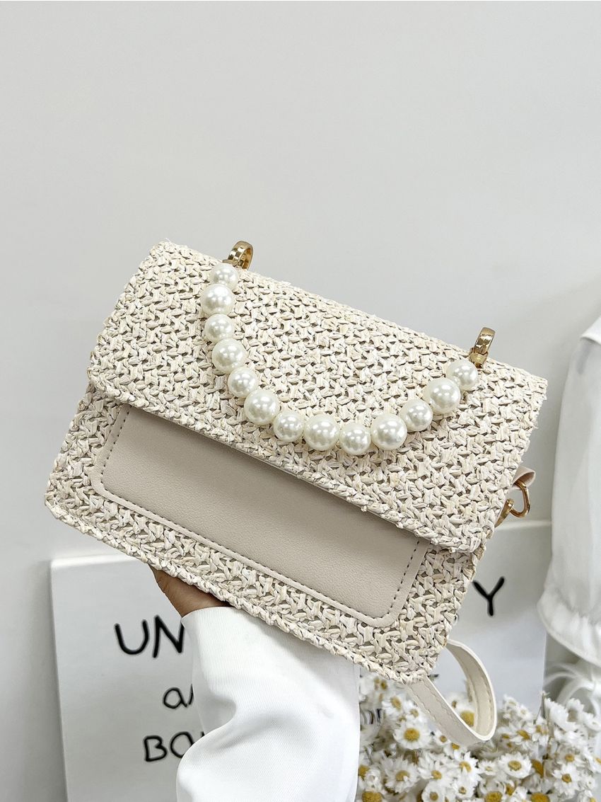 Mini Faux Pearl Decor Flap Square Bag