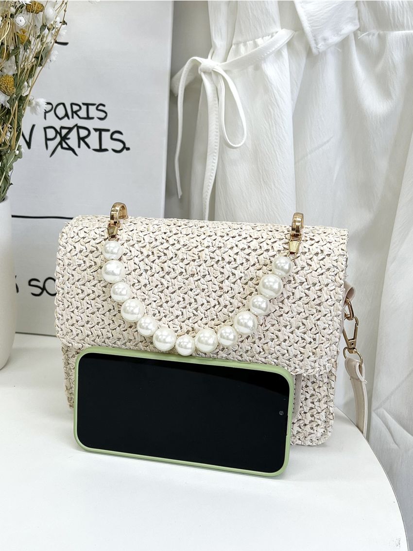 Mini Faux Pearl Decor Flap Square Bag