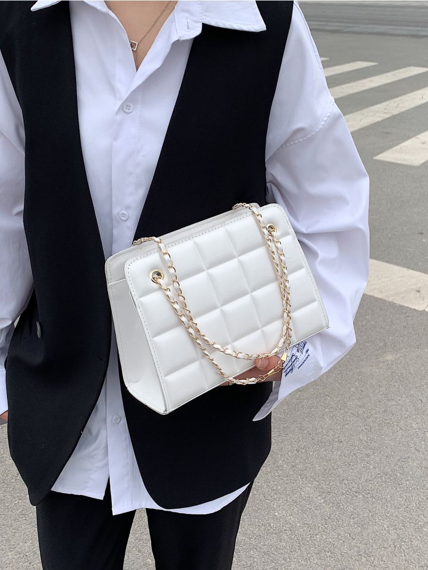 Plaid Embossed Chain Square Bag
