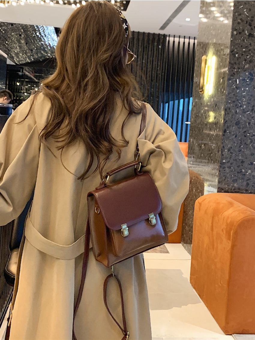 Mini Double Push Lock Two Tone Flap Backpack