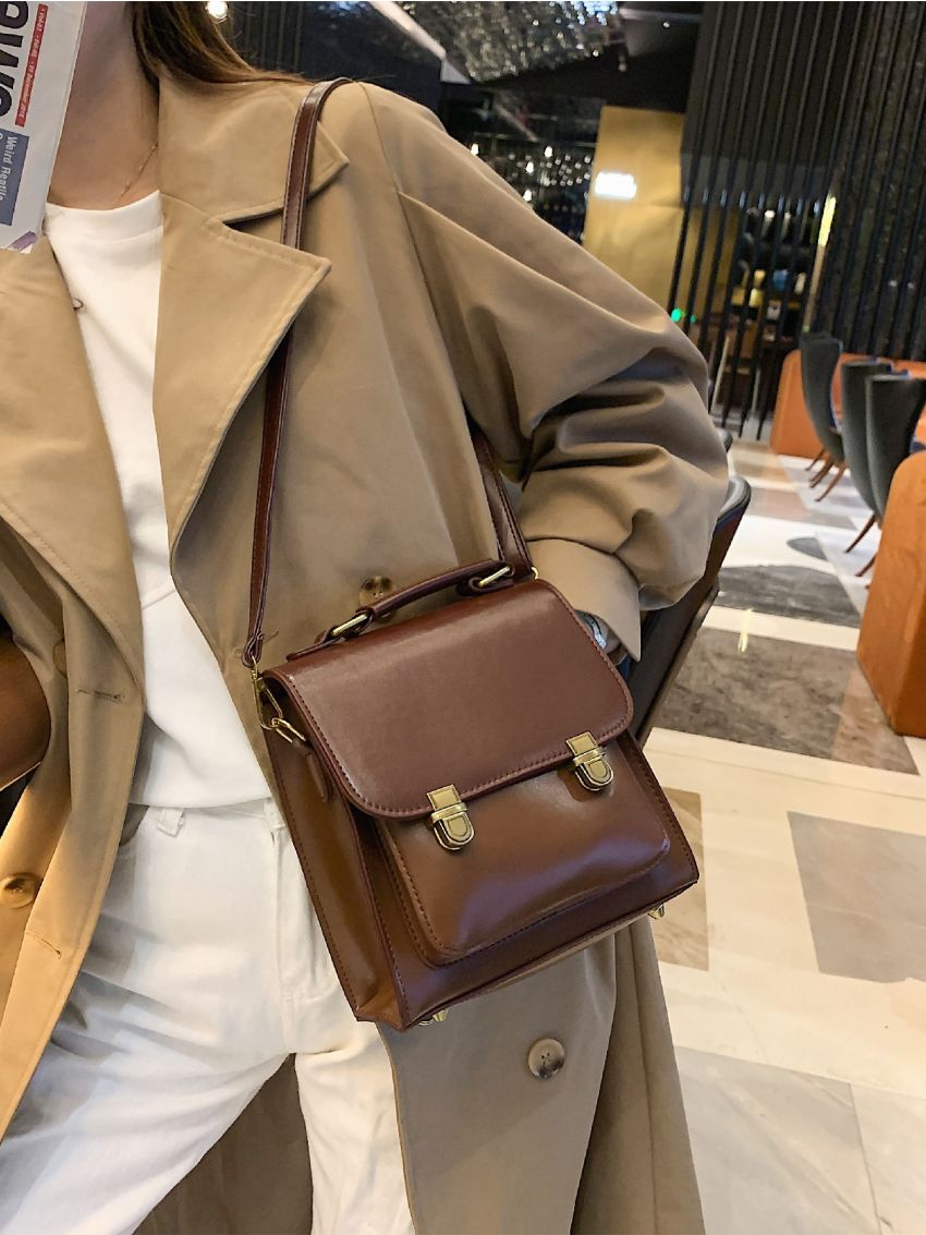 Mini Double Push Lock Two Tone Flap Backpack