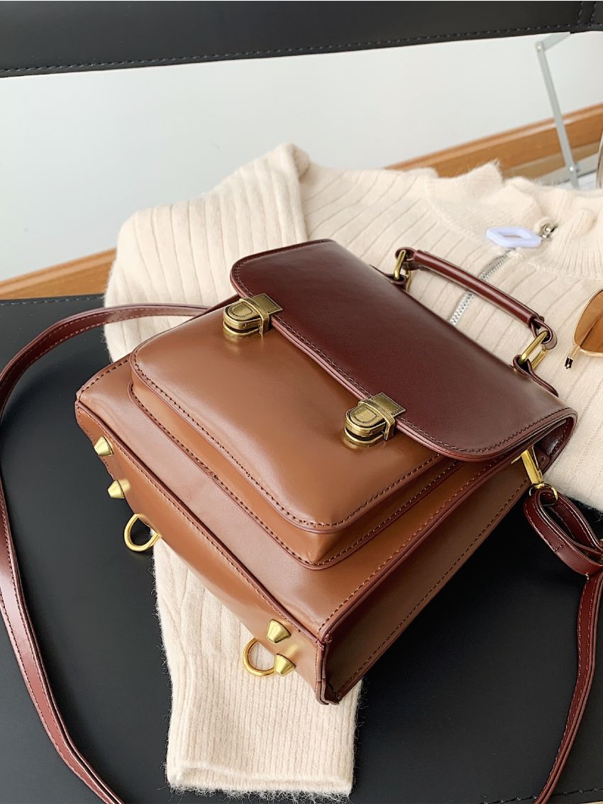 Mini Double Push Lock Two Tone Flap Backpack