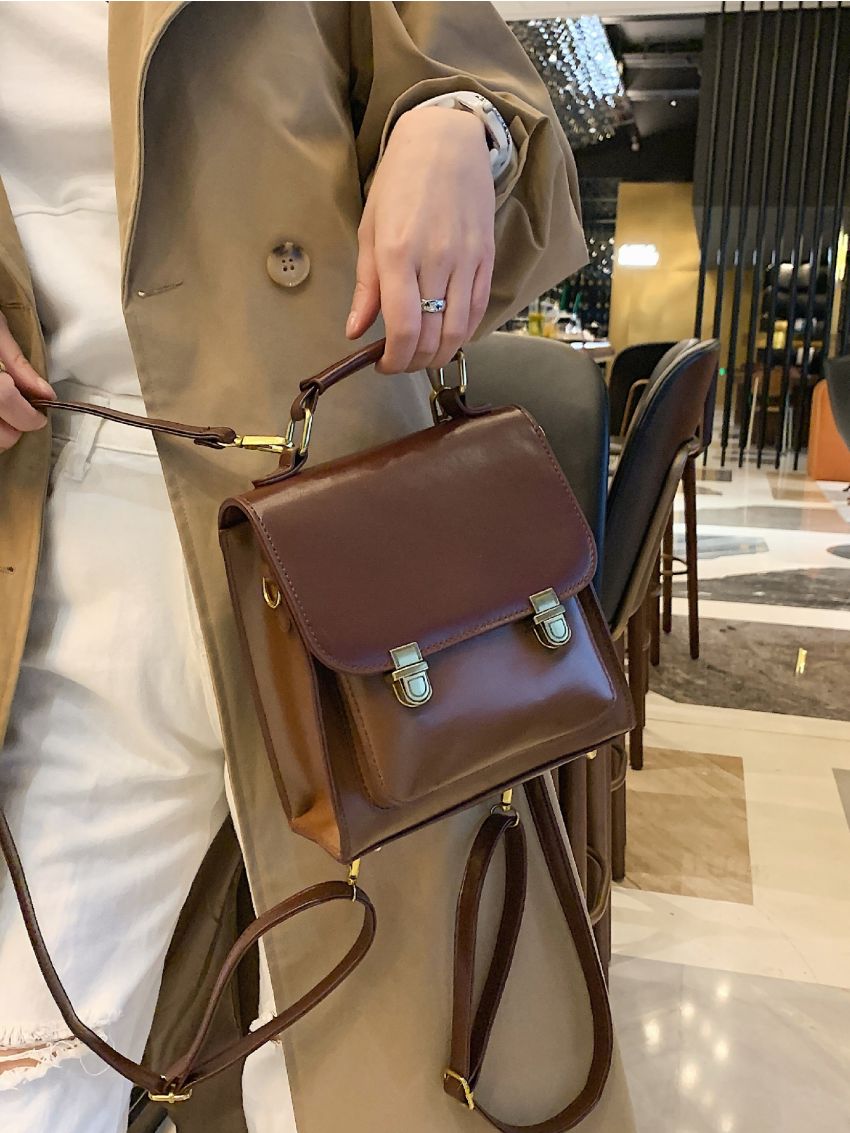 Mini Double Push Lock Two Tone Flap Backpack