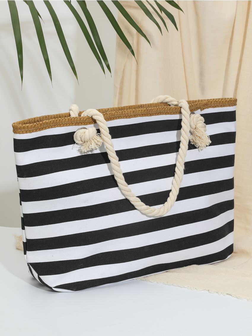 Striped Pattern Shoulder Tote Bag