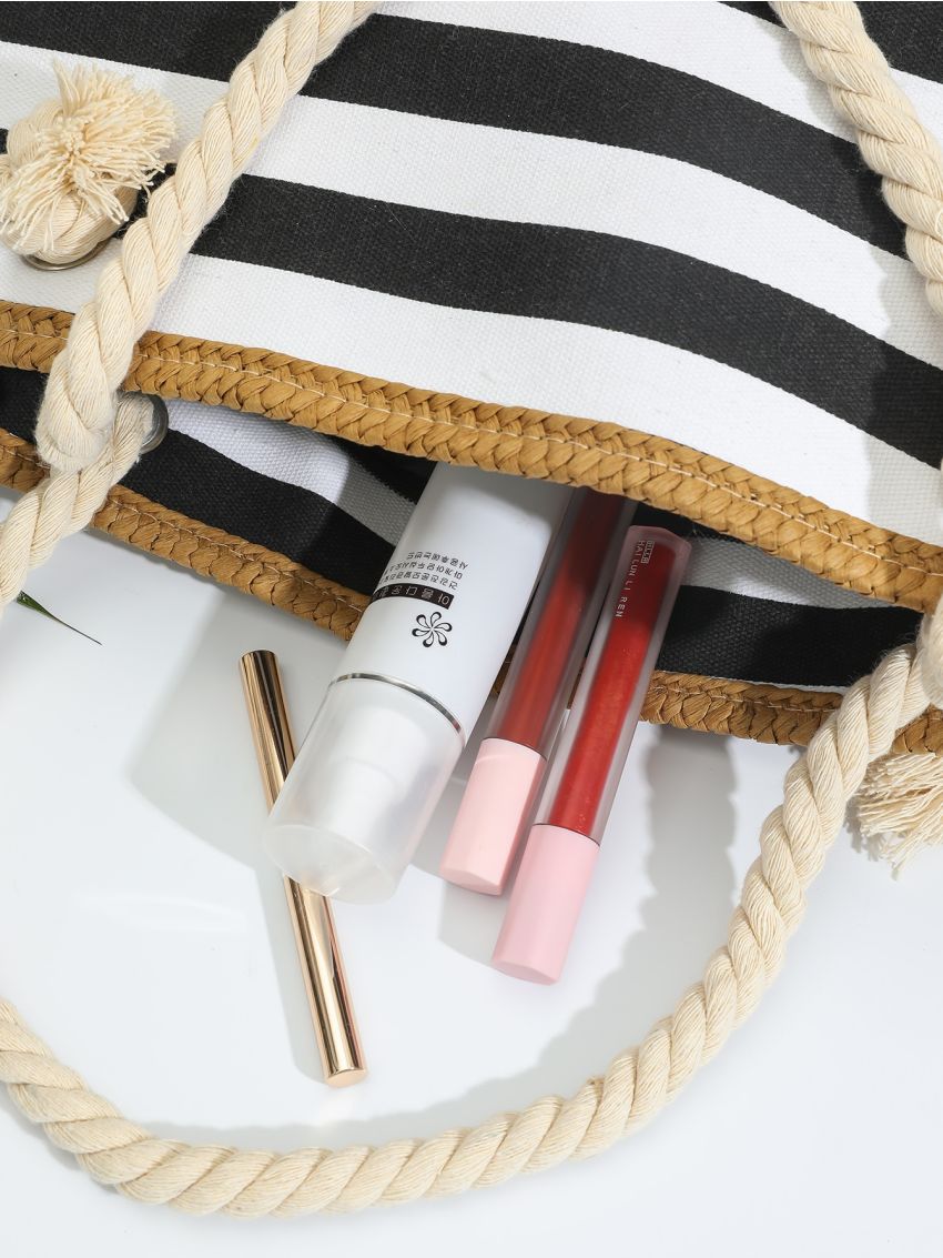 Striped Pattern Shoulder Tote Bag