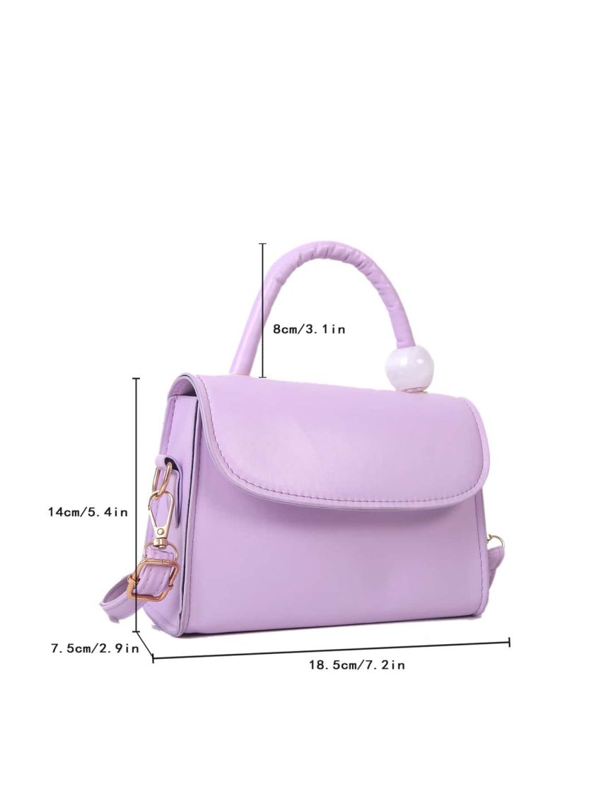 Mini Bead Decor Top Handle Flap Square Bag