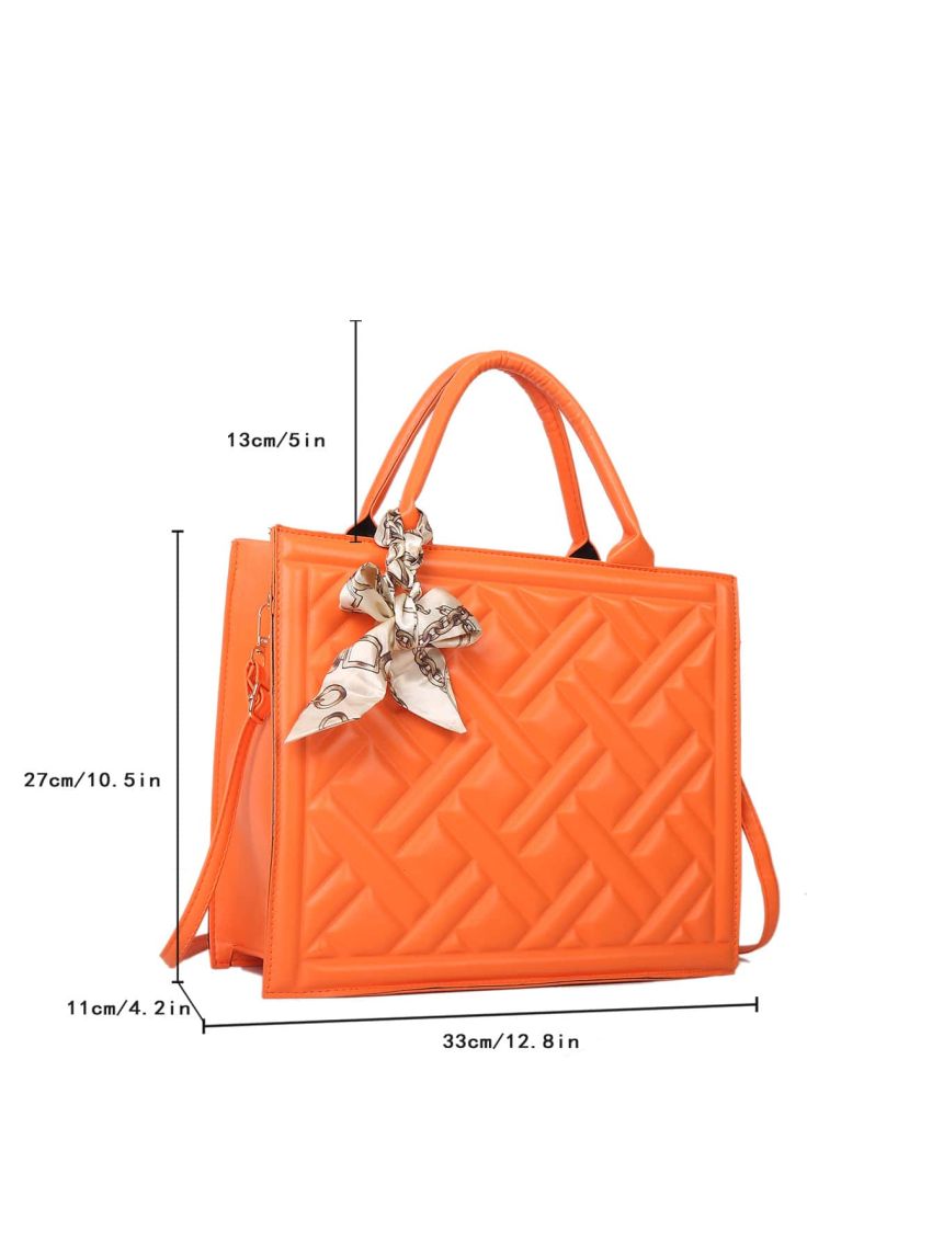 Twilly Scarf Decor Embossed Detail Top Handle Bag