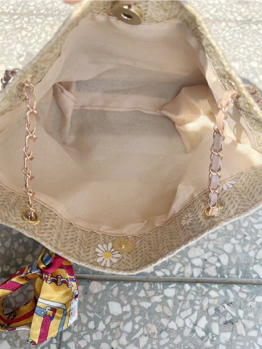 Twilly Scarf Decor Daisy Straw Bag