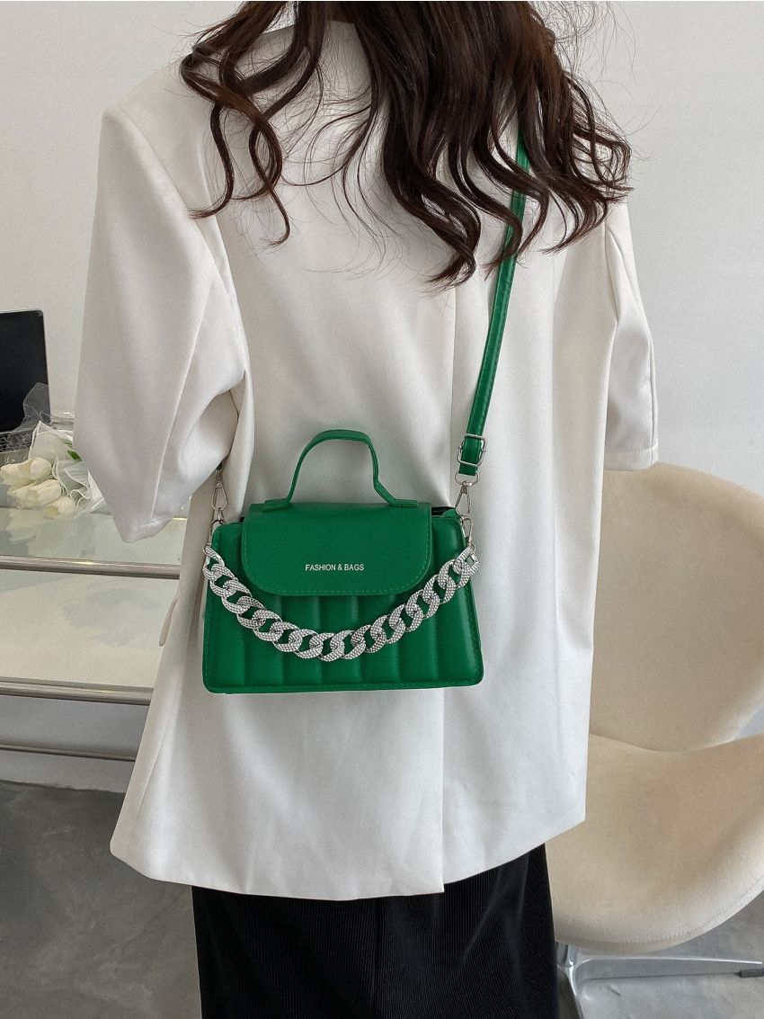 Chain Decor Flap Satchel Bag