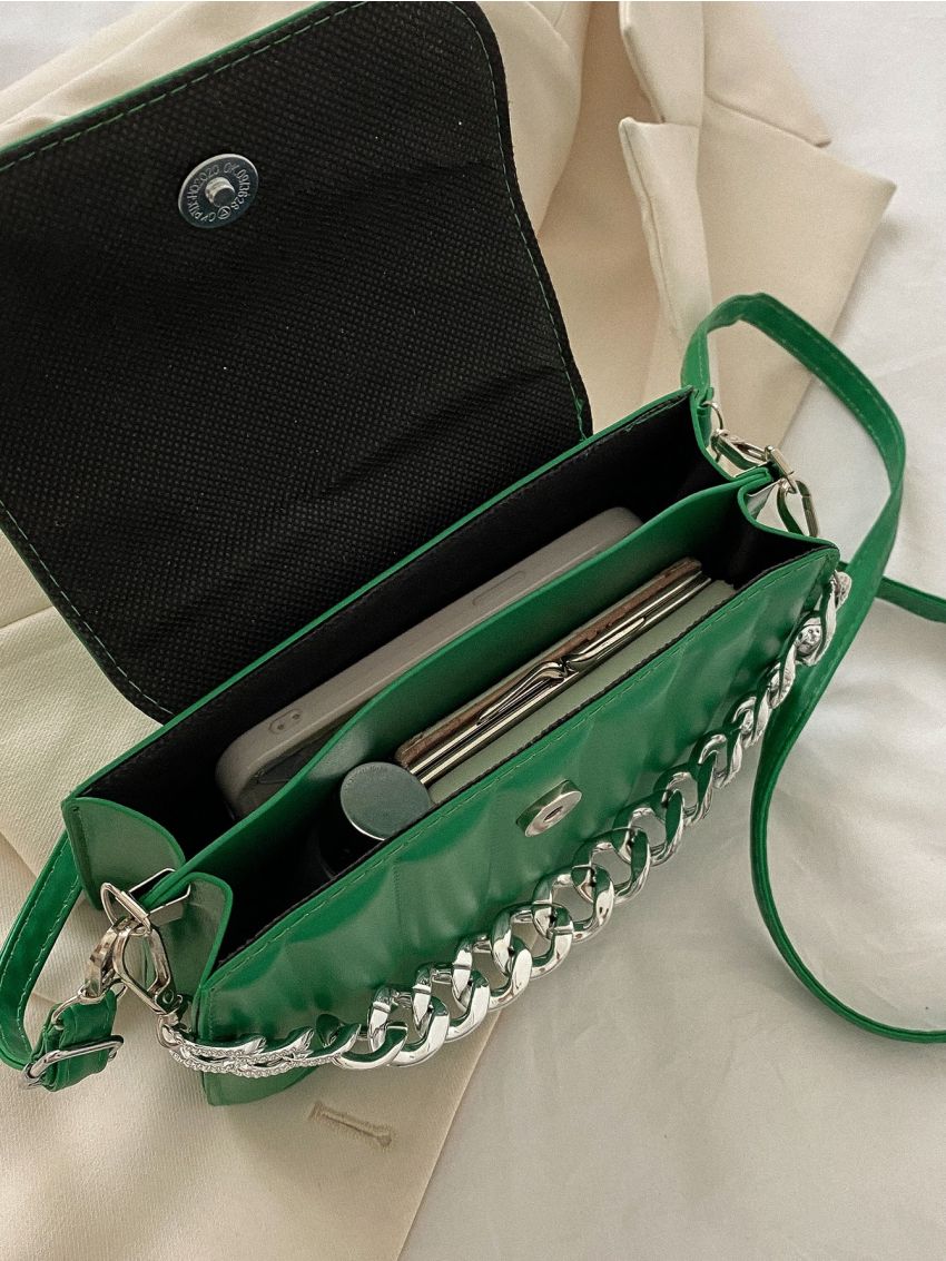 Chain Decor Flap Satchel Bag