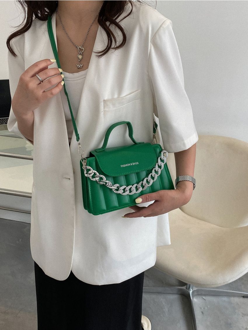 Chain Decor Flap Satchel Bag