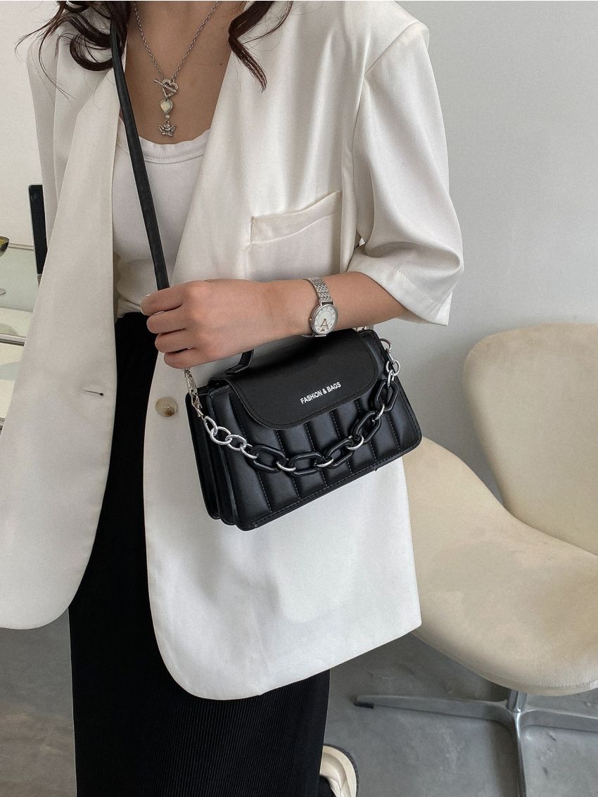 Mini Chain Decor Quilted Satchel Bag