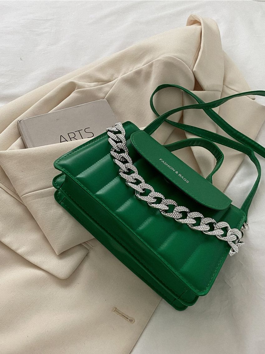 Chain Decor Flap Satchel Bag