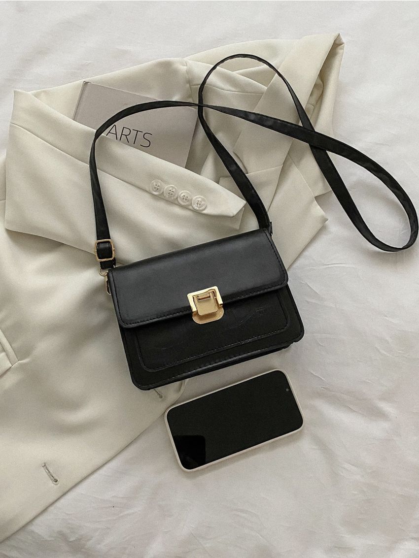 Mini Solid Stone Grain Metal Lock Crossbody Bag