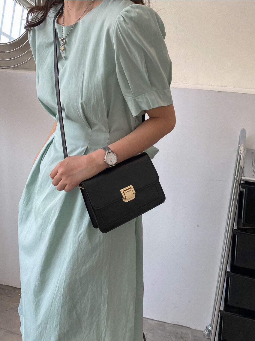 Mini Solid Stone Grain Metal Lock Crossbody Bag