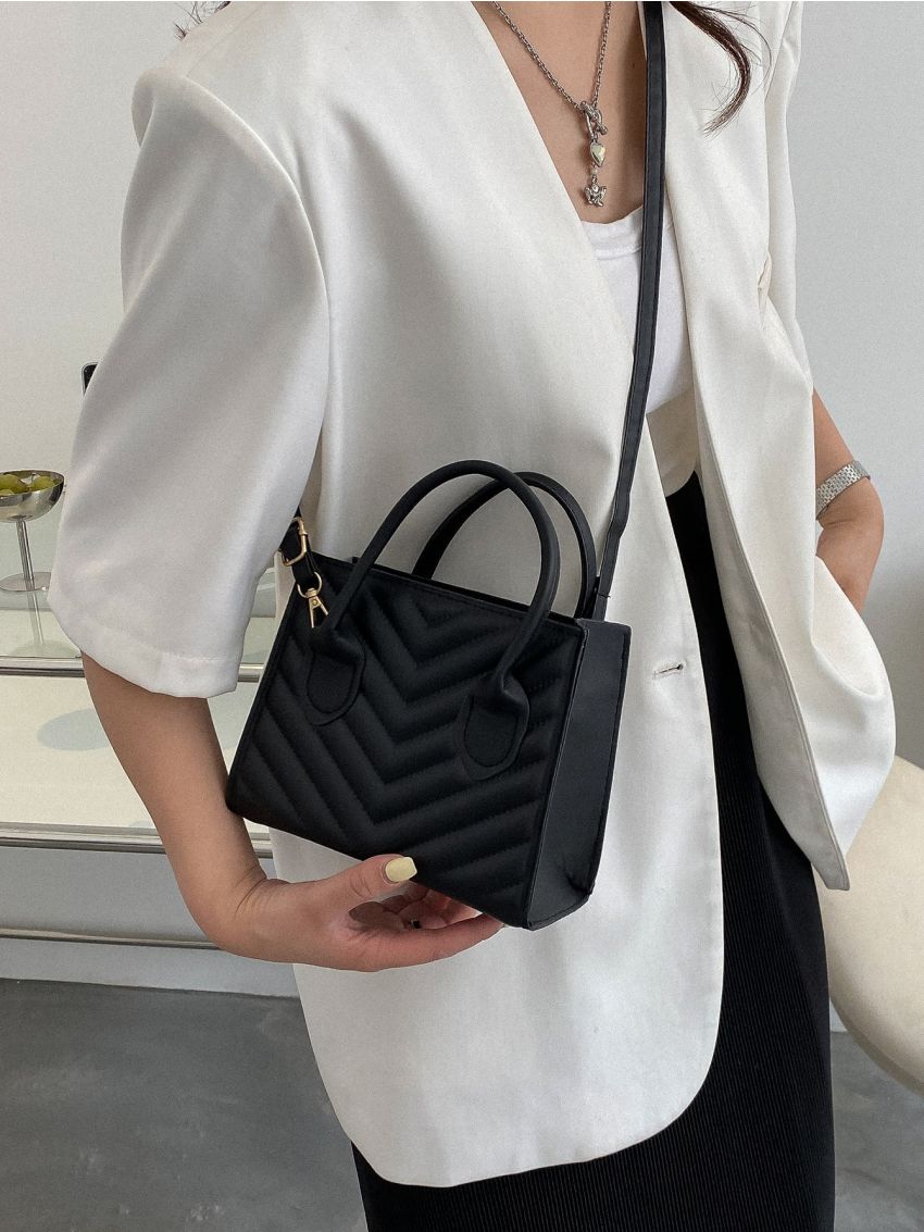 Mini Chevron Quilted Satchel Bag