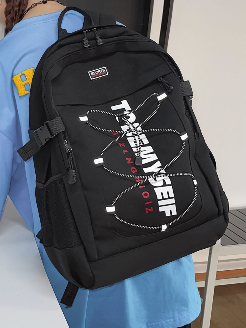 Letter Graphic Drawstring Decor Backpack