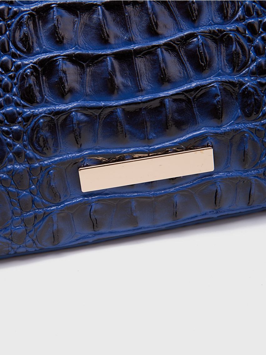Crocodile Embossed Metal Decor Baguette Bag