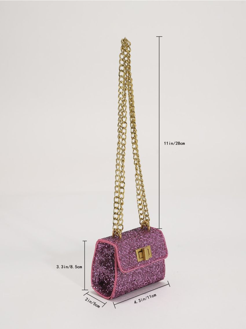 Mini Glitter Twist Lock Flap Chain Square Bag