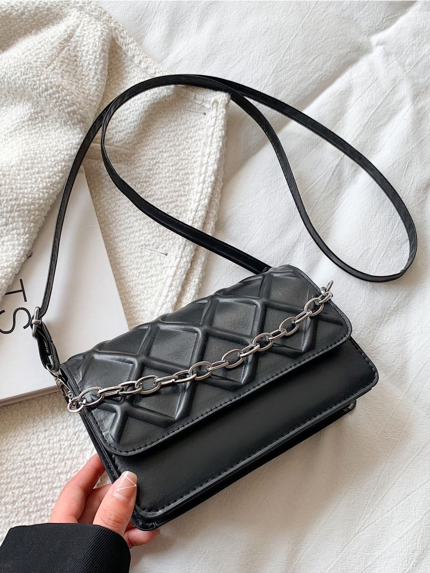 Mini Geometric Embossed Chain Decor Flap Square Bag