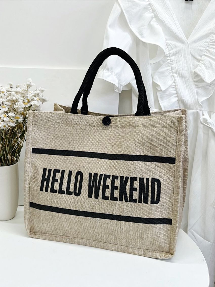 Letter Graphic Linen Shopper Bag